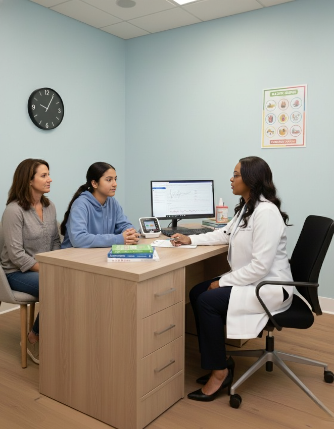 Patient consulting with doctor about pain