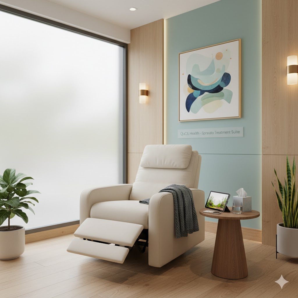 QuCiL Health Spravato treatment room with comfortable recliner