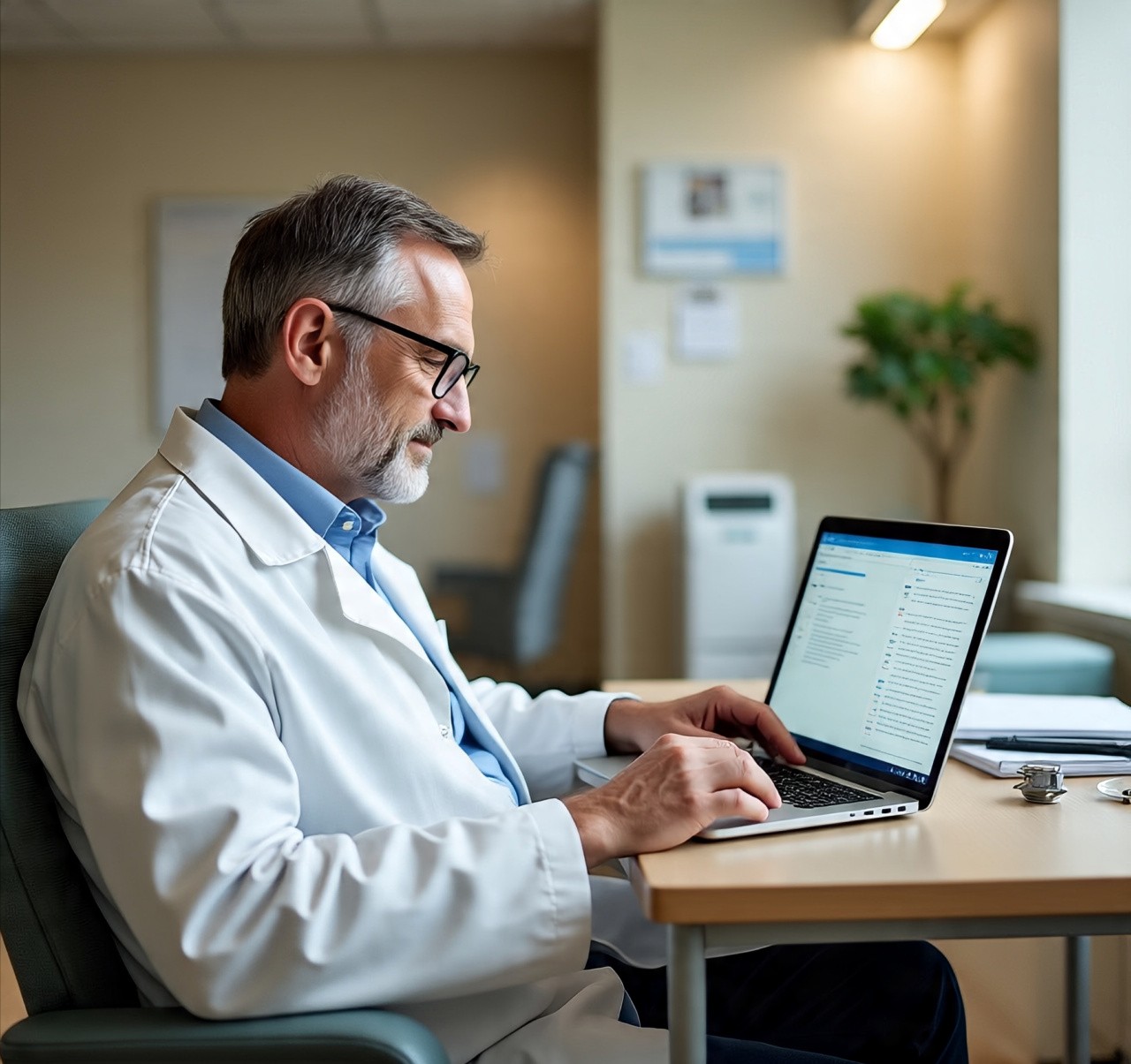 Doctor using laptop