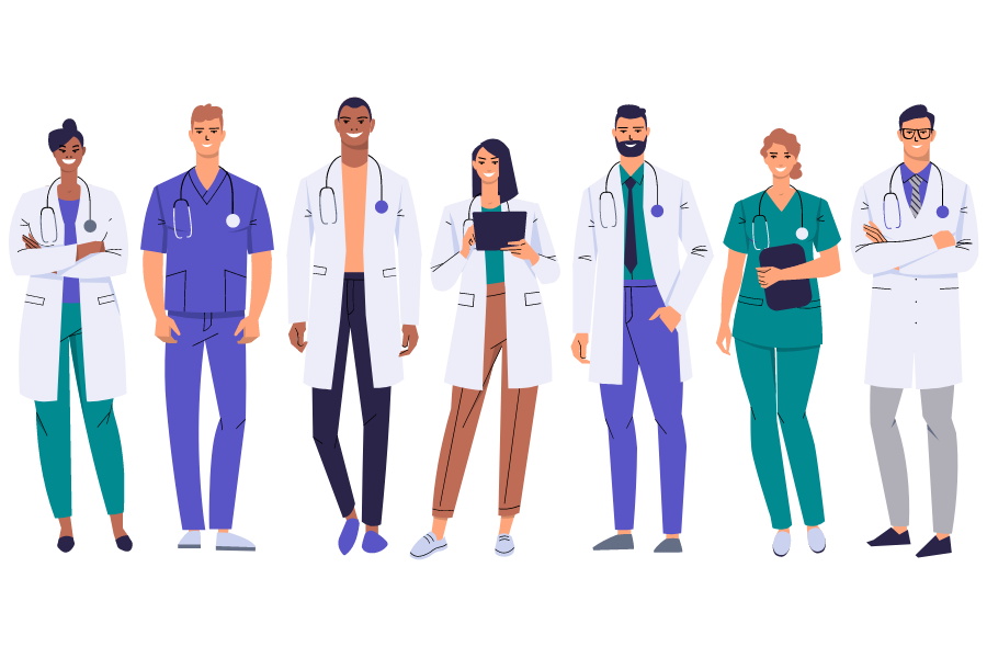 A graphic of doctors and nurses.